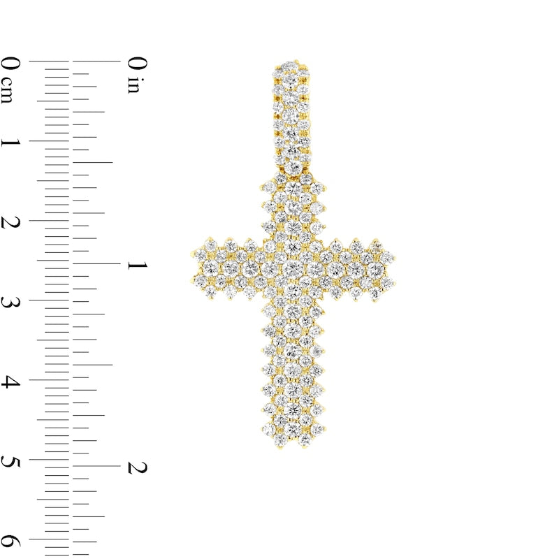 Men's 12-0.1 CT. T.W. Natural Diamond Triple Row Cross Pendant in 14K Gold û 24"