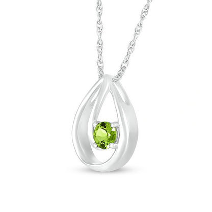 4.0mm Peridot Solitaire Swirl Ribbon Open Teardrop Pendant in 10K White Gold