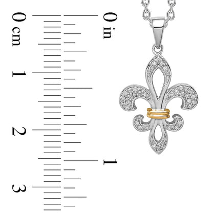 0.1 CT. T.W. Natural Diamond Fleur-de-Lis Pendant in Sterling Silver and 14K Gold