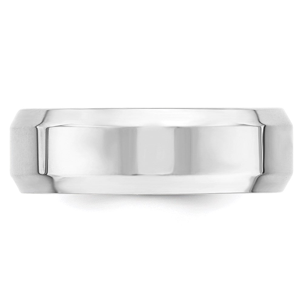 Solid 14K White Gold 7mm Bevel Edge Comfort Fit Men's/Women's Wedding Band Ring Size 6