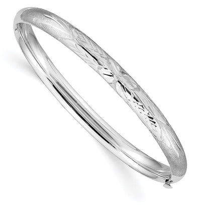 14k White Gold 3/16 White Gold Florentine Hinged Baby Bangle