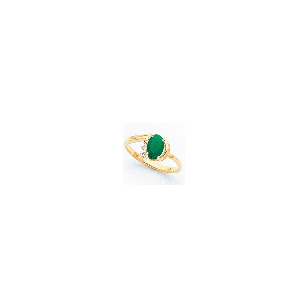 14k Yellow Gold 7x5mm Oval Emerald A Diamond ring