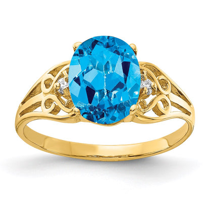 14K Yellow Gold 9x7mm Oval Blue Topaz A Real Diamond ring