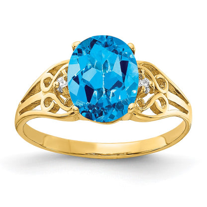 Solid 14k Yellow Gold 9x7mm Oval Simulated Blue Topaz A CZ Ring