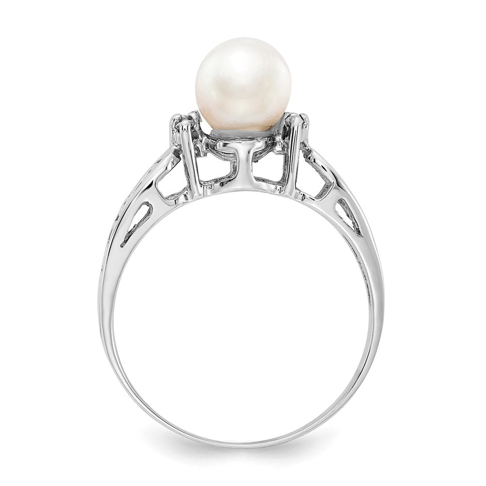 14k White Gold 6mm FW Cultured Pearl VS Real Diamond ring