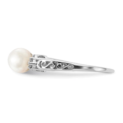 14k White Gold 6mm FW Cultured Pearl VS Real Diamond ring