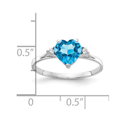 14k White Gold 7mm Heart Blue Topaz VS Real Diamond ring
