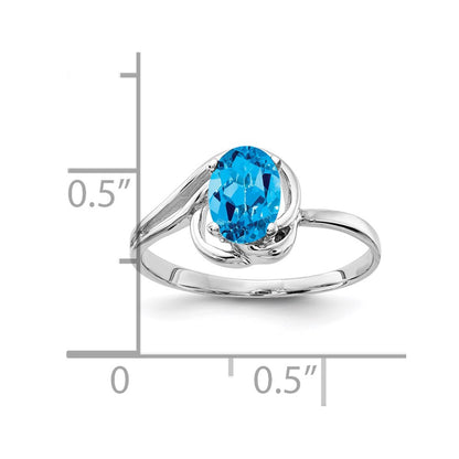 14k White Gold 7x5mm Oval Blue Topaz ring