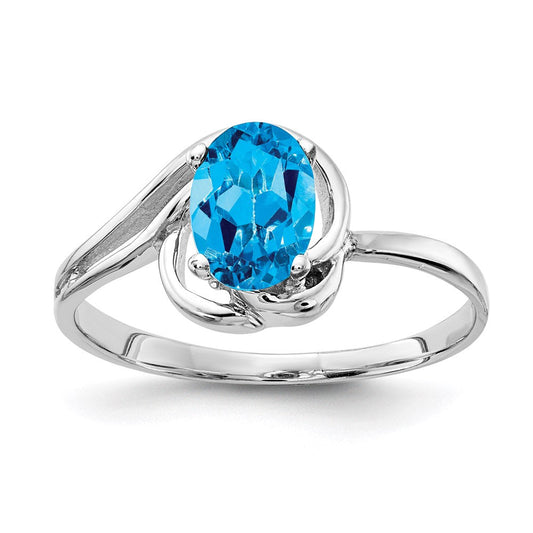 14k White Gold 7x5mm Oval Blue Topaz Checker ring