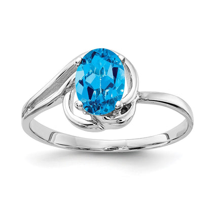 14k White Gold 7x5mm Oval Blue Topaz ring