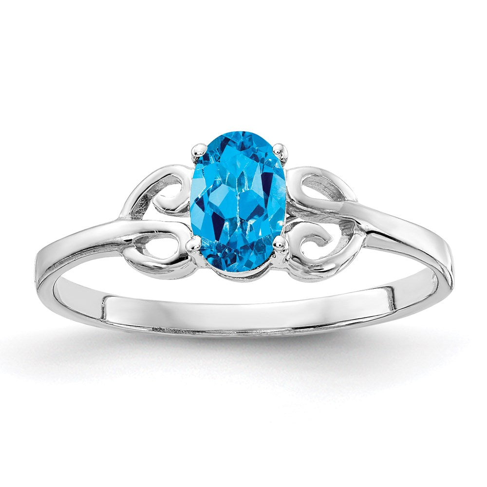 14k White Gold 6x4mm Oval Blue Topaz Checker ring