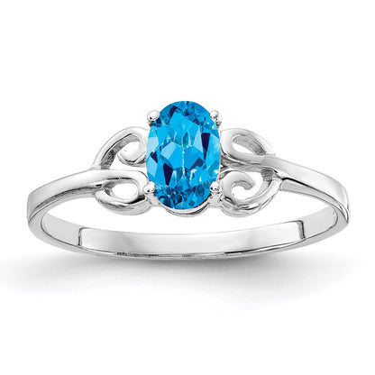 14k White Gold 6x4mm Oval Blue Topaz Checker ring