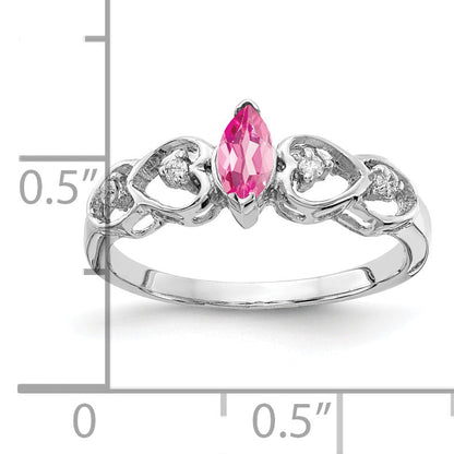 Solid 14k White Gold 6x3mm Marquise Simulated Pink Tourmaline A CZ Ring