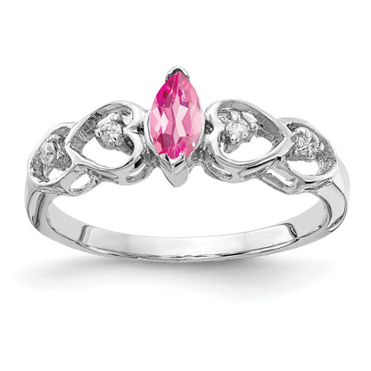 Solid 14k White Gold 6x3mm Marquise Simulated Pink Tourmaline A CZ Ring