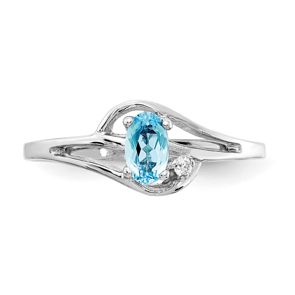 14k White Gold 5x3mm Oval Blue Topaz AAA Real Diamond ring