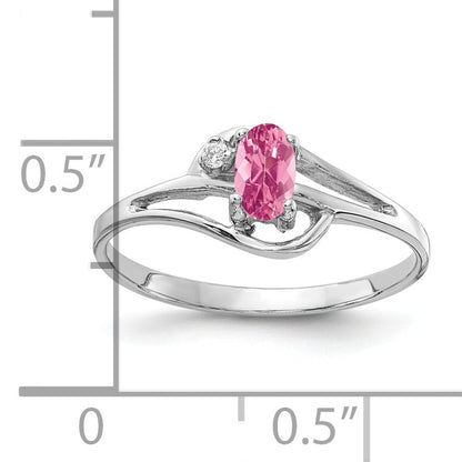 Solid 14k White Gold 5x3mm Oval Simulated Pink Tourmaline AAA CZ Ring