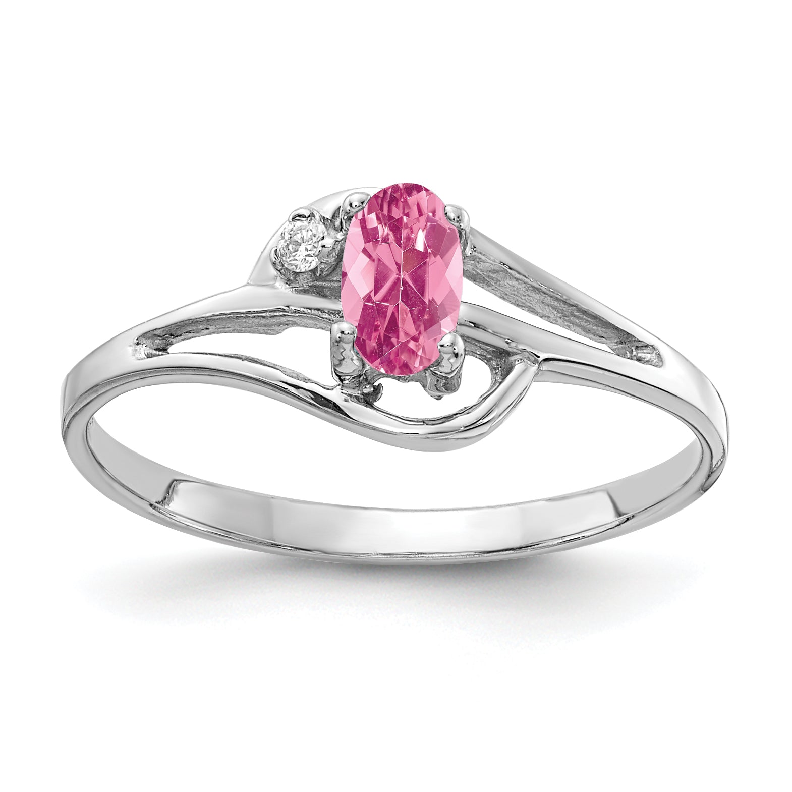 Solid 14k White Gold 5x3mm Oval Simulated Pink Tourmaline AAA CZ Ring