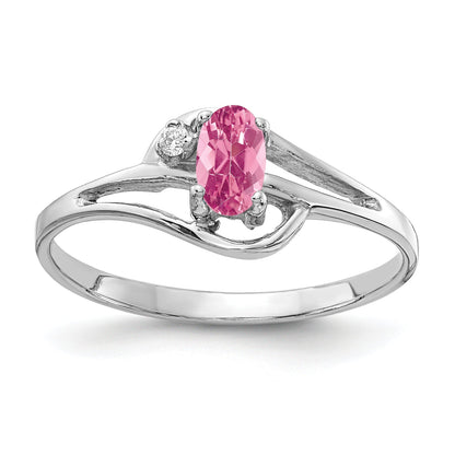 Solid 14k White Gold 5x3mm Oval Simulated Pink Tourmaline AAA CZ Ring