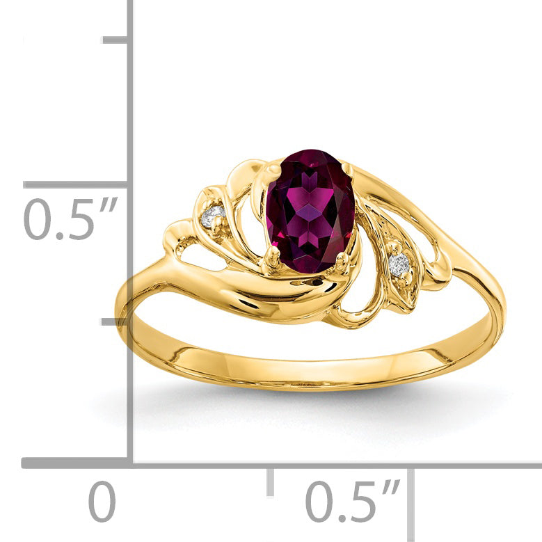 Solid 14k Yellow Gold 6x4mm Oval Rhodolite Simulated Garnet VS CZ Ring