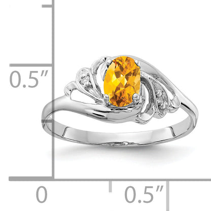 Solid 14k White Gold 6x4mm Oval Simulated Citrine VS CZ Ring