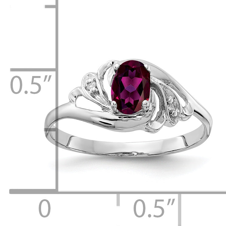 Solid 14k White Gold 6x4mm Oval Rhodolite Simulated Garnet A CZ Ring