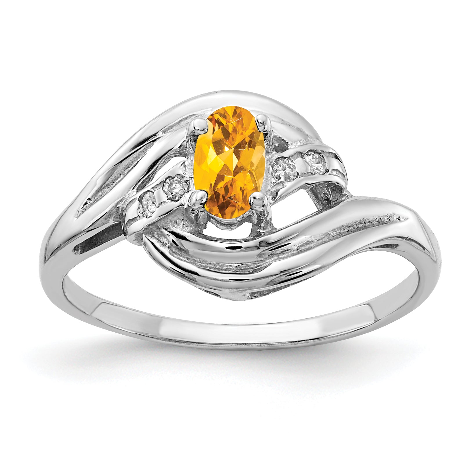 Solid 14k White Gold 5x3mm Oval Simulated Citrine AAA CZ Ring