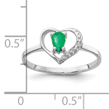 Solid 14k White Gold 5x3mm Pear Simulated Emerald VS CZ Ring