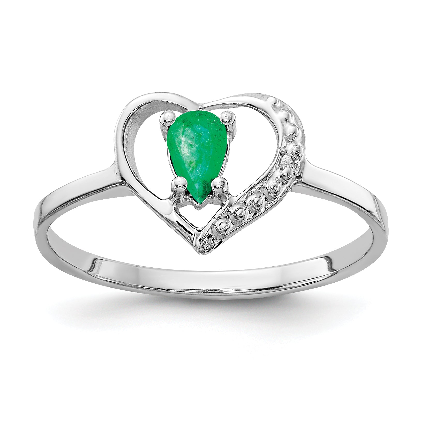 Solid 14k White Gold 5x3mm Pear Simulated Emerald VS CZ Ring