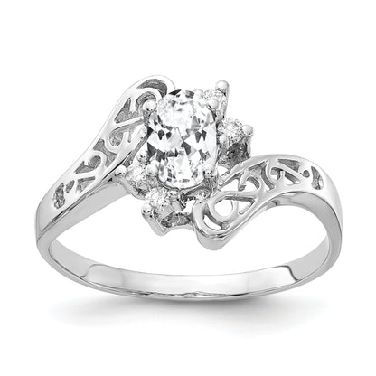 Solid 14k White Gold 6x4mm Oval Cubic Zirconia AA Simulated CZ Ring ...
