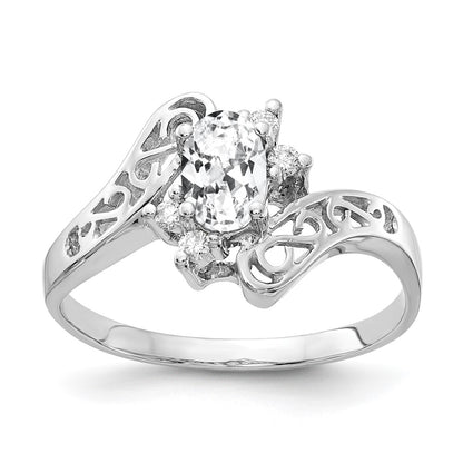 14k White Gold 6x4mm Oval Cubic Zirconia VS Real Diamond ring
