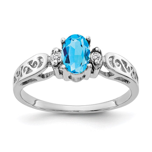 14k White Gold 6x4mm Oval Blue Topaz A Real Diamond ring
