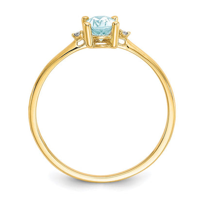 14K Yellow Gold Real Diamond u0026 Aquamarine Birthstone Ring