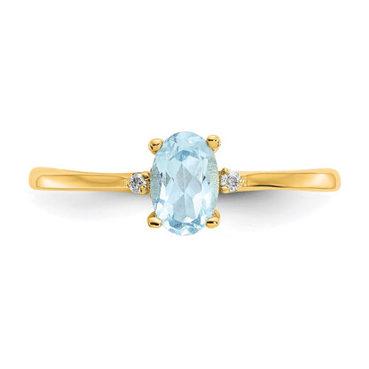 14K Yellow Gold Real Diamond u0026 Aquamarine Birthstone Ring