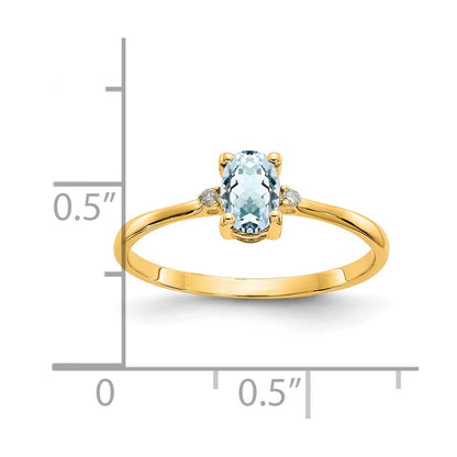 14K Yellow Gold Real Diamond u0026 Aquamarine Birthstone Ring