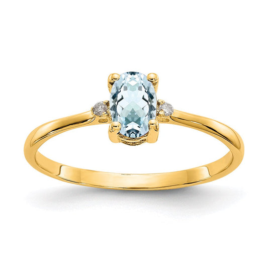14K Yellow Gold Real Diamond u0026 Aquamarine Birthstone Ring