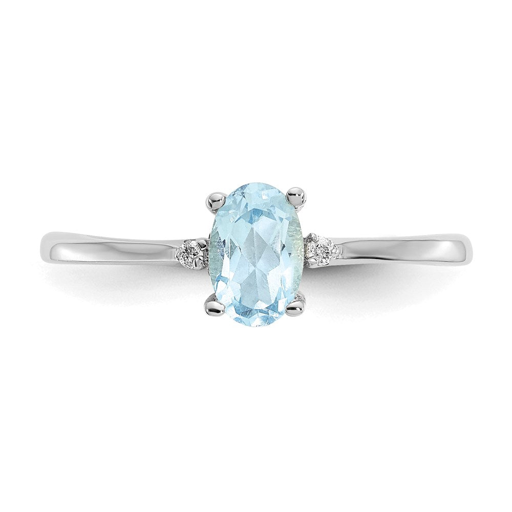 14k White Gold Real Diamond u0026 Aquamarine Birthstone Ring