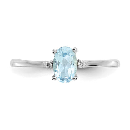 14k White Gold Real Diamond u0026 Aquamarine Birthstone Ring