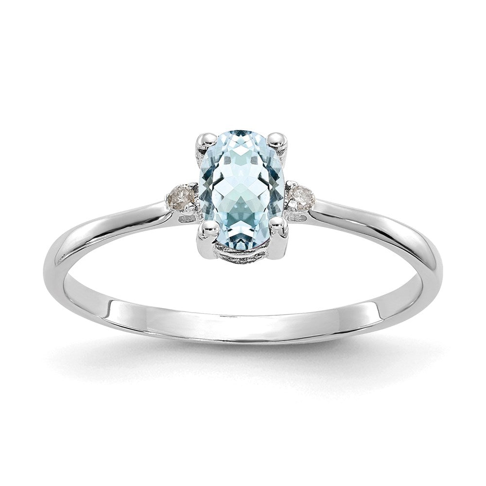 14k White Gold Real Diamond u0026 Aquamarine Birthstone Ring
