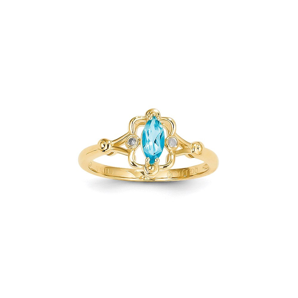 14k Yellow Gold Light Blue Topaz Diamond Ring