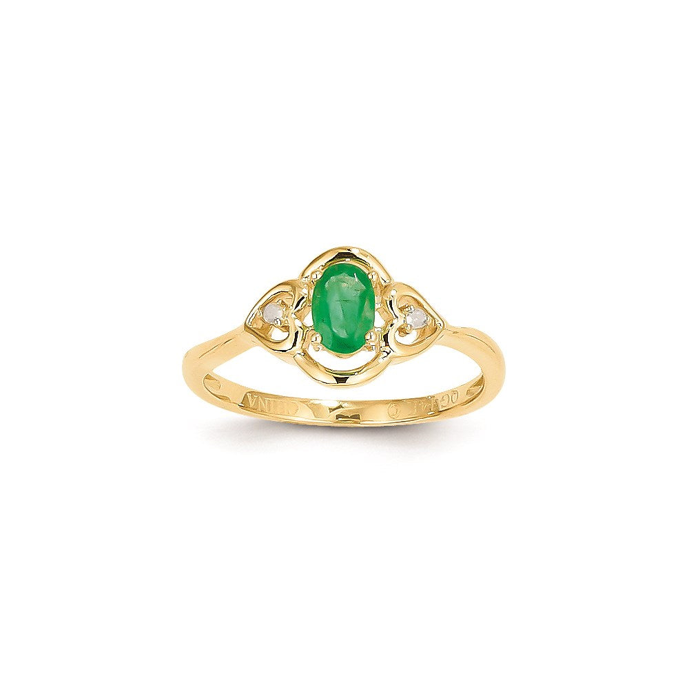 14k Yellow Gold Genuine Emerald Diamond Ring