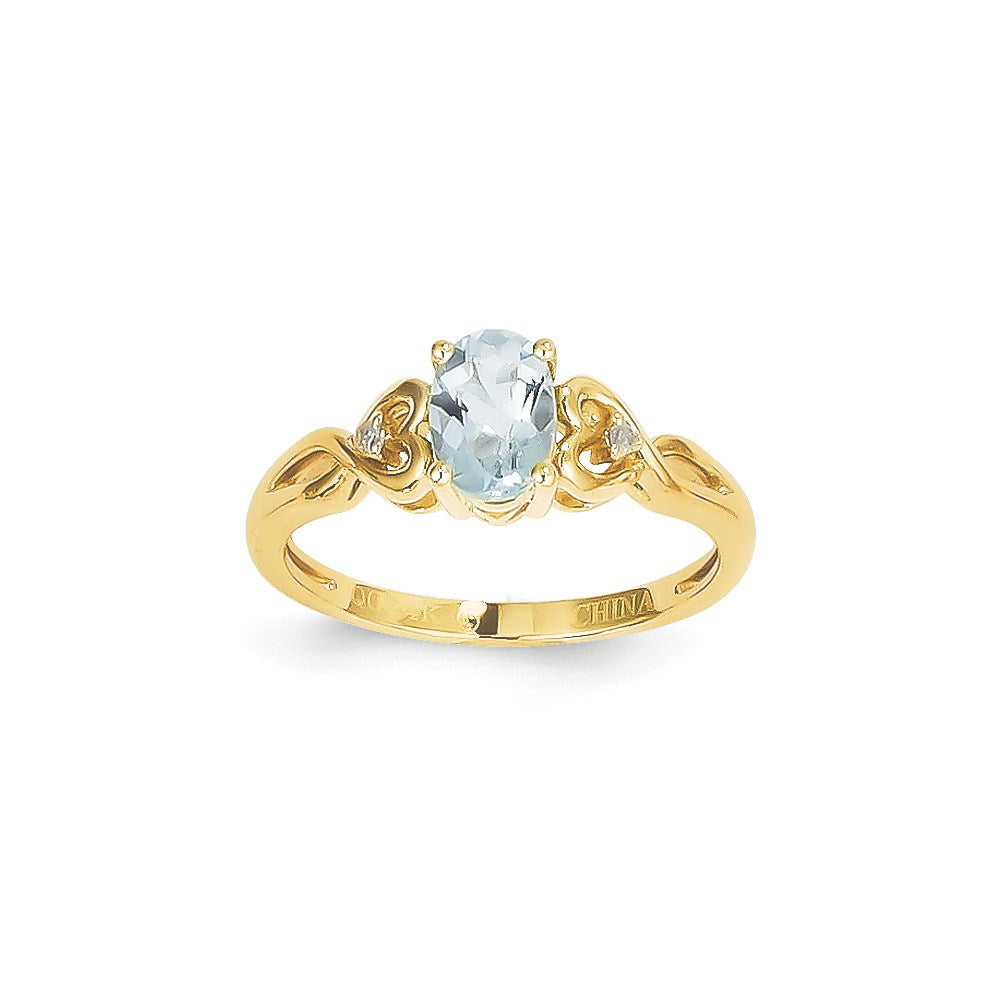 14k Yellow Gold Aquamarine Diamond Ring