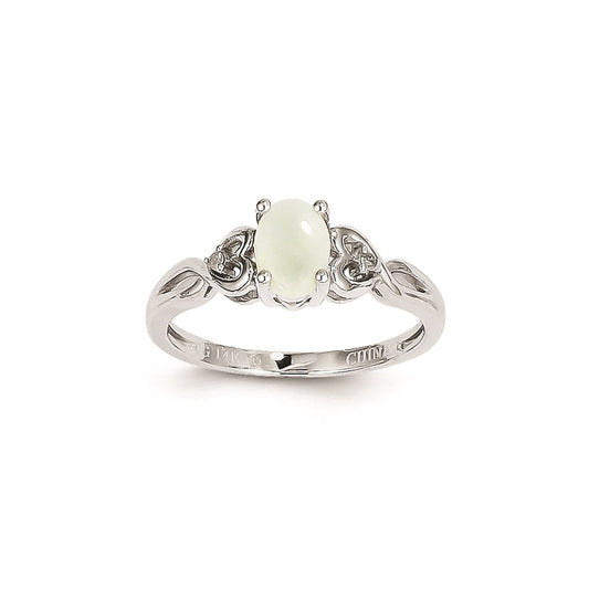 14k White Gold Genuine Opal Diamond Ring
