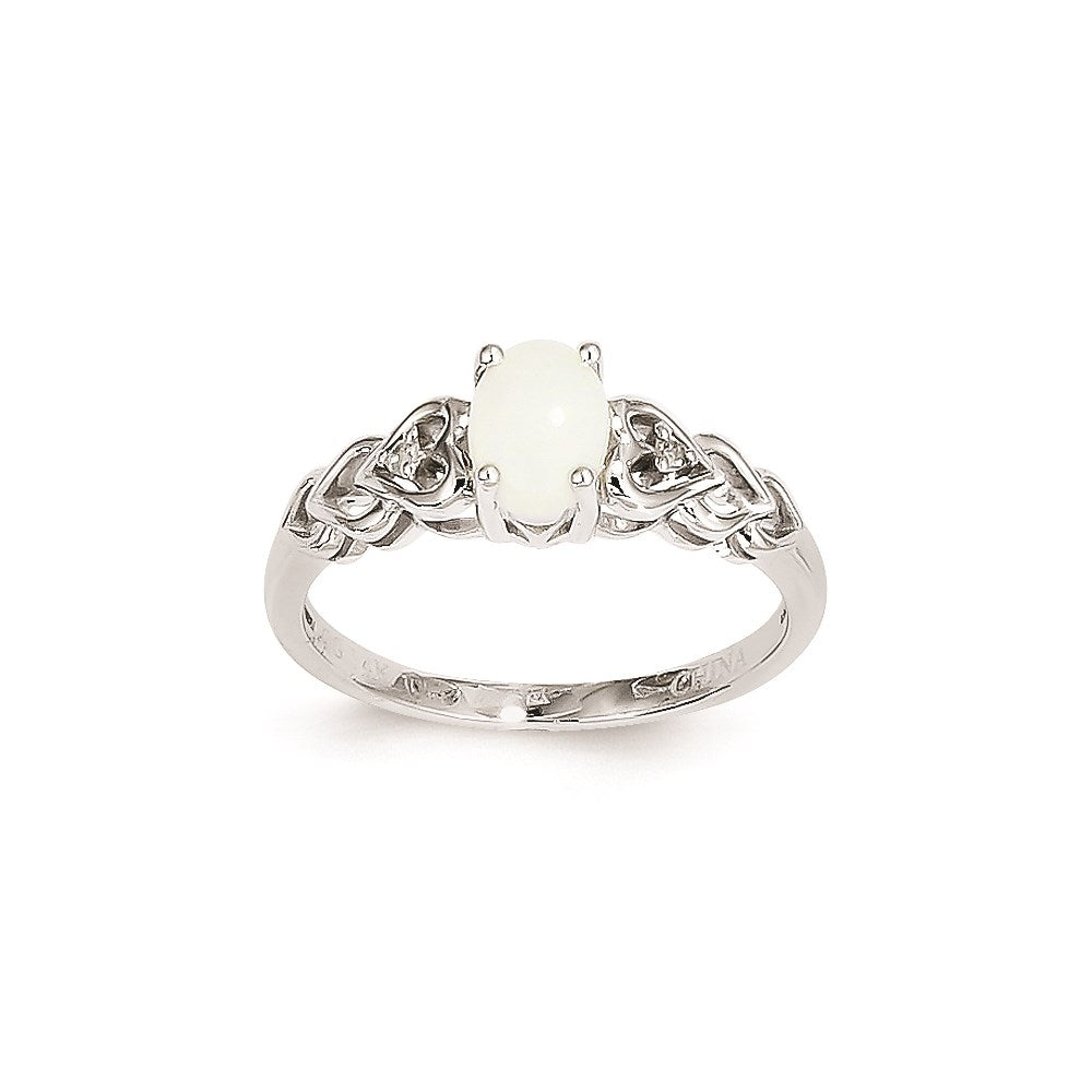 14k White Gold Genuine Opal Diamond Ring
