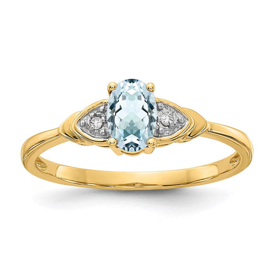 14K Yellow Gold Aquamarine and Real Diamond Ring