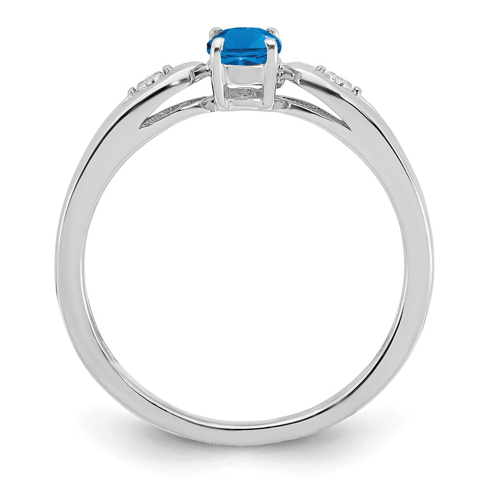 14k White Gold Blue Topaz and Real Diamond Ring