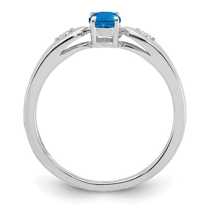 14k White Gold Blue Topaz and Real Diamond Ring