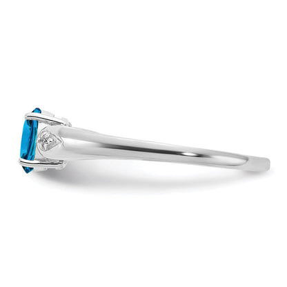 14k White Gold Blue Topaz and Real Diamond Ring
