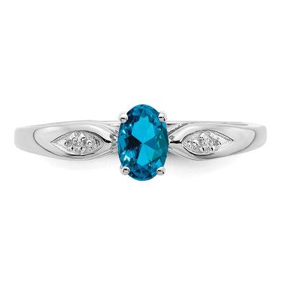 14k White Gold Blue Topaz and Real Diamond Ring
