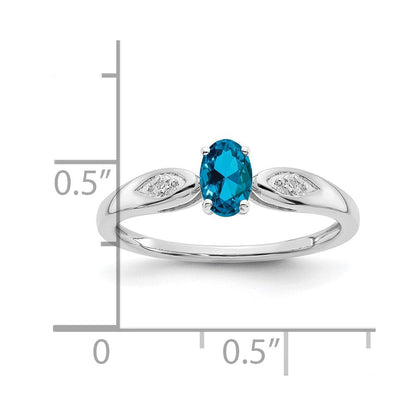 14k White Gold Blue Topaz and Real Diamond Ring