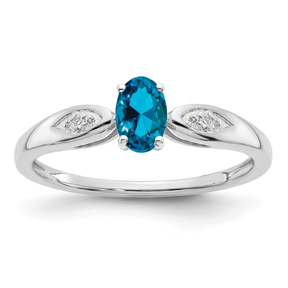 14k White Gold Blue Topaz and Real Diamond Ring